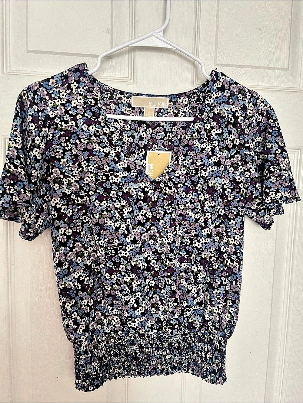 Michael Kors Floral Blouse in Blue & Purple Size P (XS) NWT